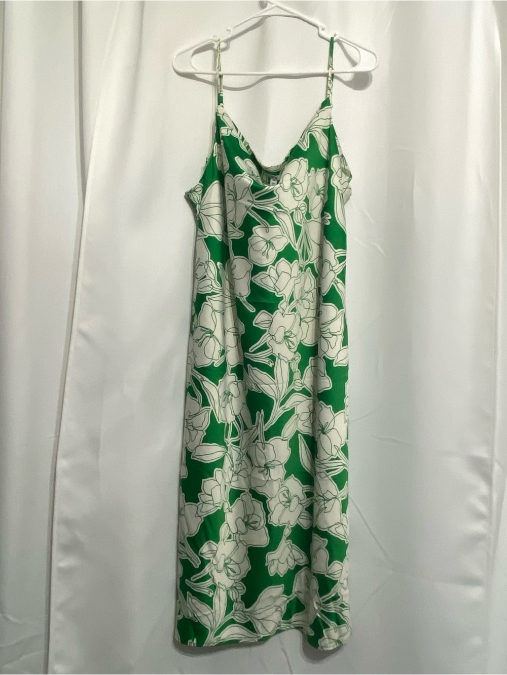 Bar III Women’s Green White Dress Floral Abstract Design Spaghetti Strap XXL